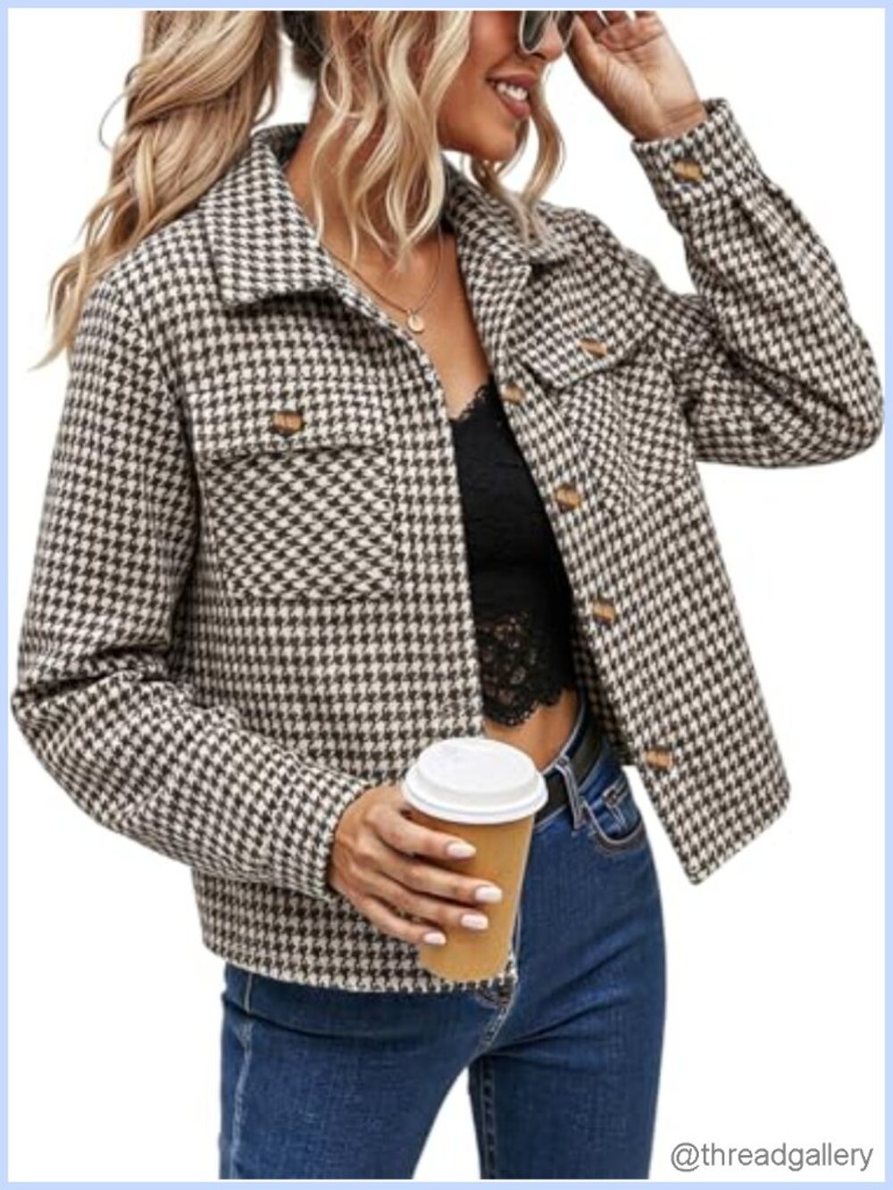 Cropped Plaid Shacket Jacket Long Sleeve Button Down Shirt